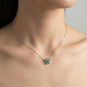 emerald green gemstone flower necklace sterling silver