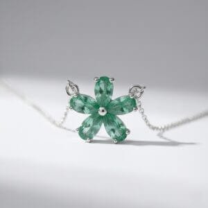 emerald green gemstone flower necklace sterling silver