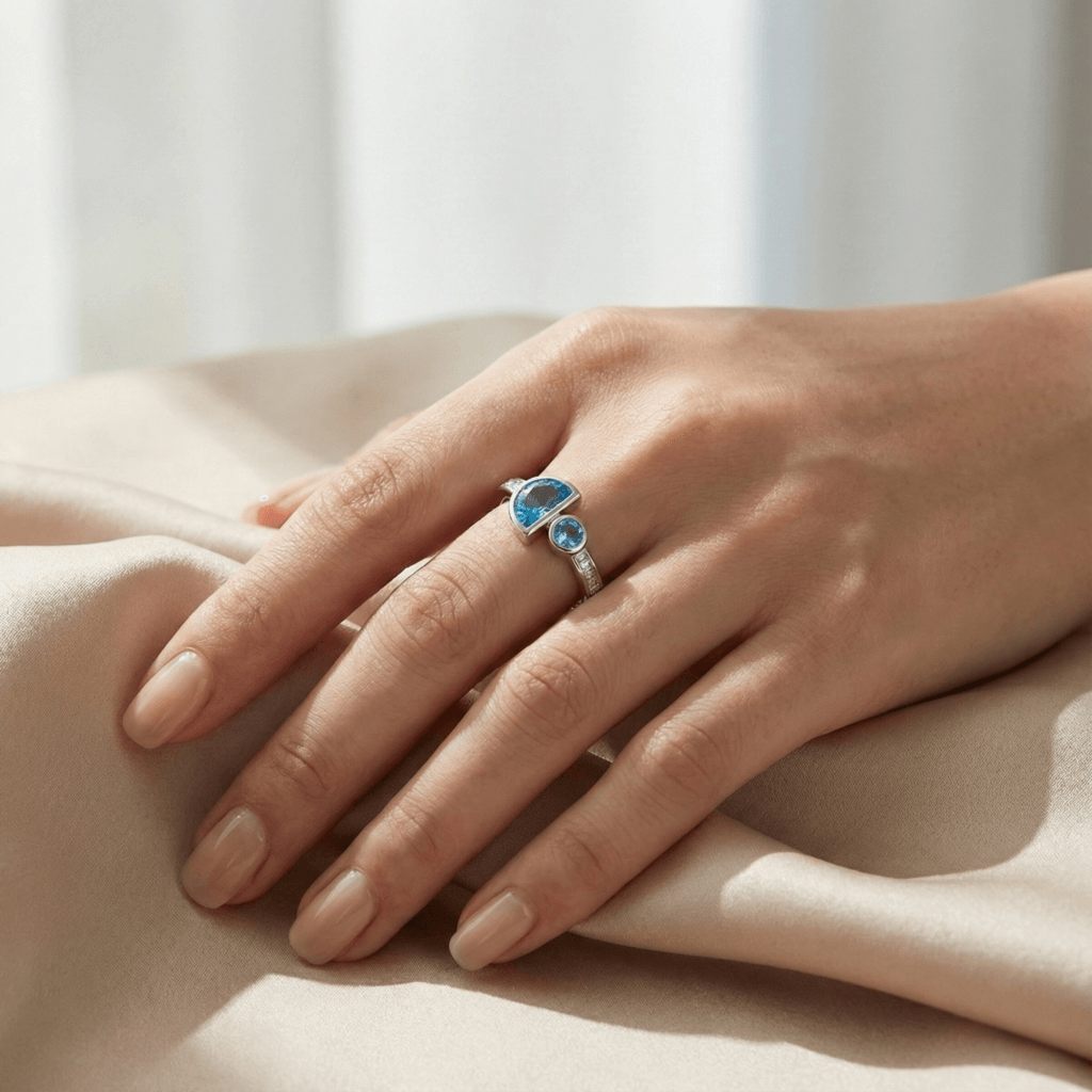 the crescent & orb pave ring