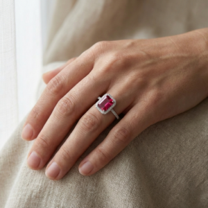 pink topaz emerald cut sterling silver ring