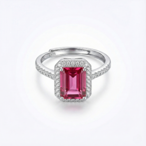 pink topaz emerald cut sterling silver ring