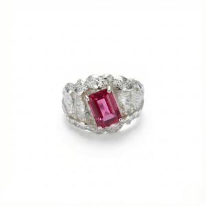pink topaz emerald cut sculpted wide band ring in sterling silver