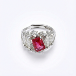 pink topaz emerald cut sculpted wide band ring in sterling silver