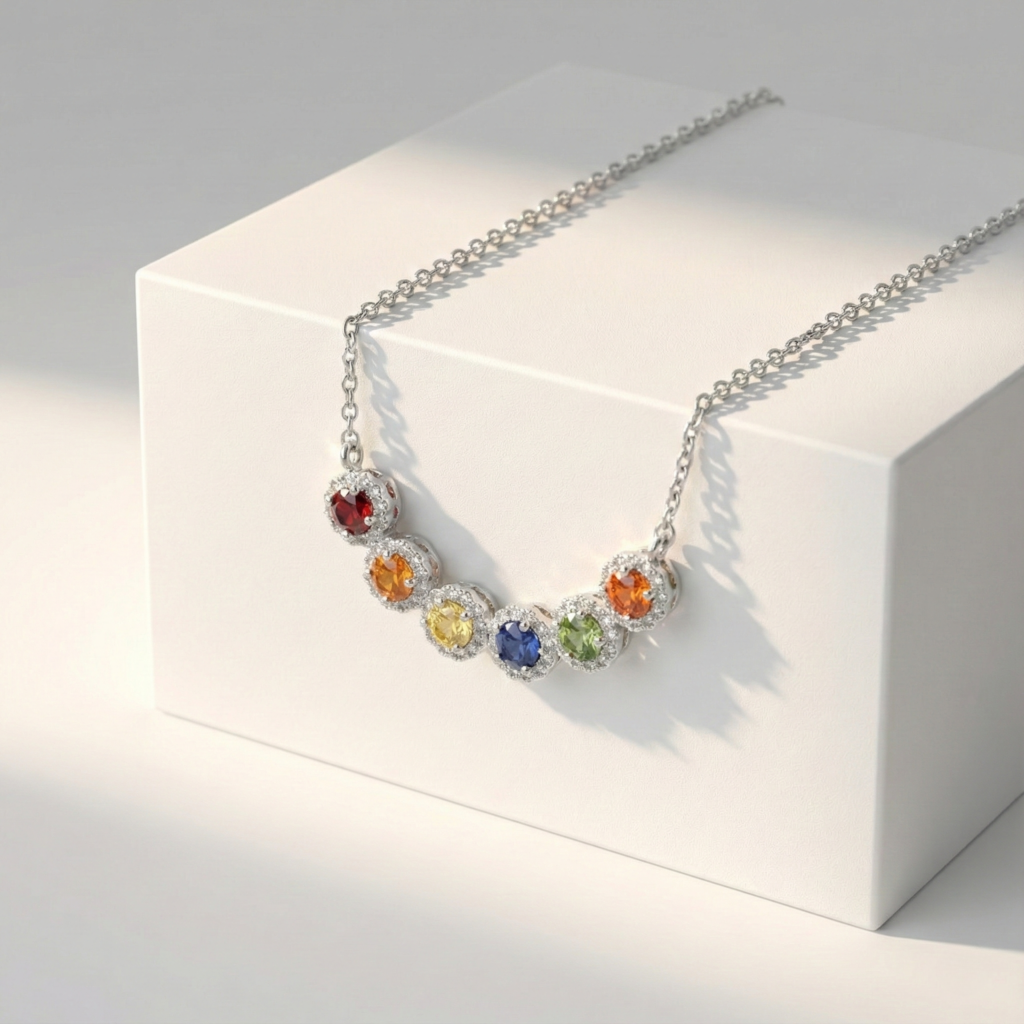 multicolor gemstone necklace in sterling silver (s925)