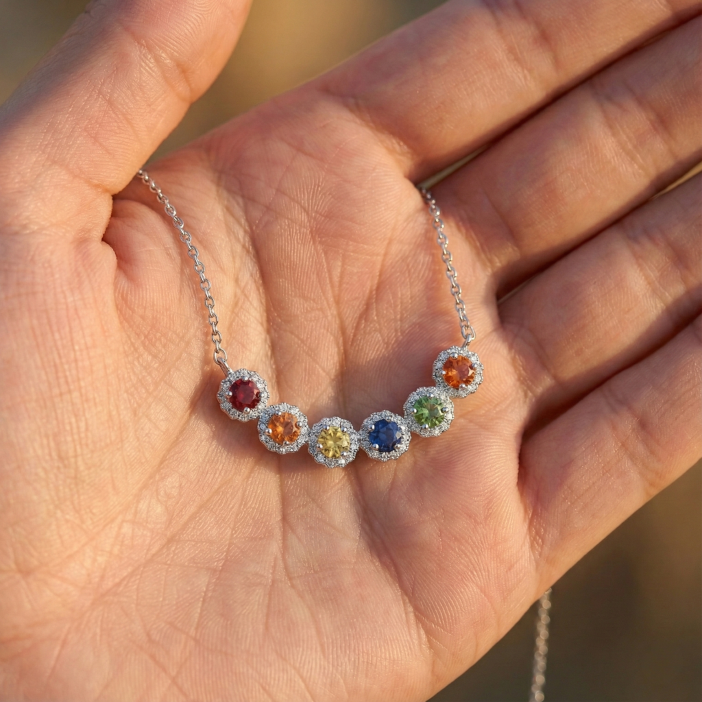 multicolor gemstone necklace in sterling silver (s925)