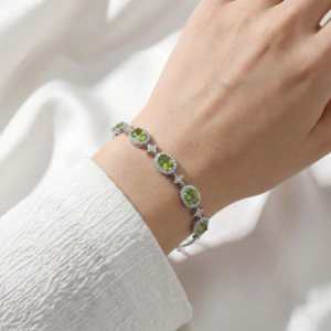 peridot halo bracelet in s925 sterling silver