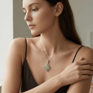 peridot geometric drop necklace in sterling silver