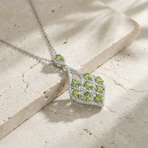 peridot geometric drop necklace in sterling silver