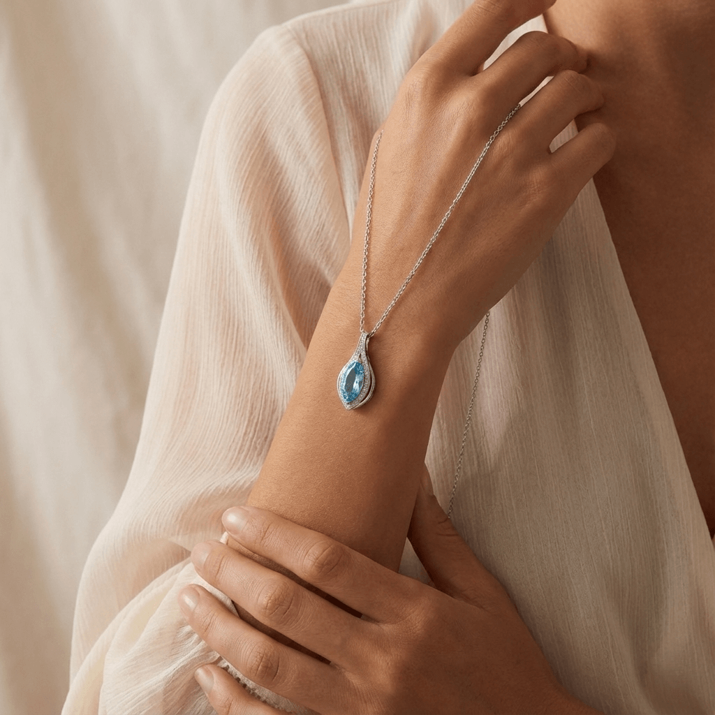 blue topaz drop necklace in s925 sterling silver