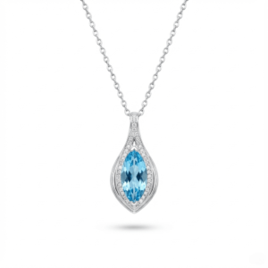 Blue topaz drop necklace in S925 sterling silver with marquise cut gemstone