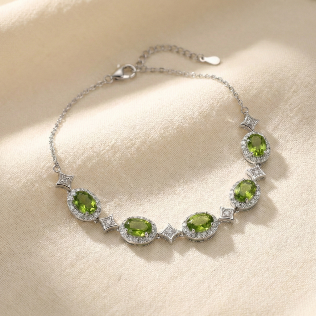 peridot halo bracelet in s925 sterling silver