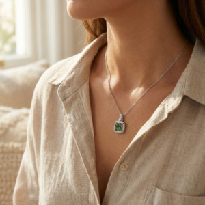 green diopside cluster pendant necklace in sterling silver