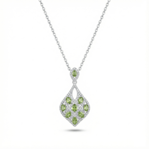 peridot geometric drop necklace in sterling silver
