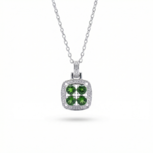 Green Diopside Cluster Pendant Necklace in S925 Sterling Silver