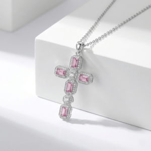 pink topaz cross pendant necklace in sterling silver