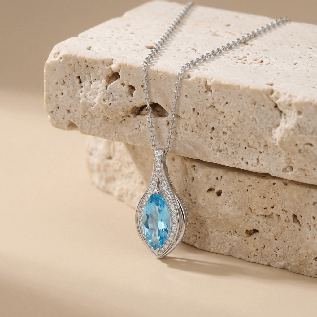 blue topaz drop necklace in s925 sterling silver