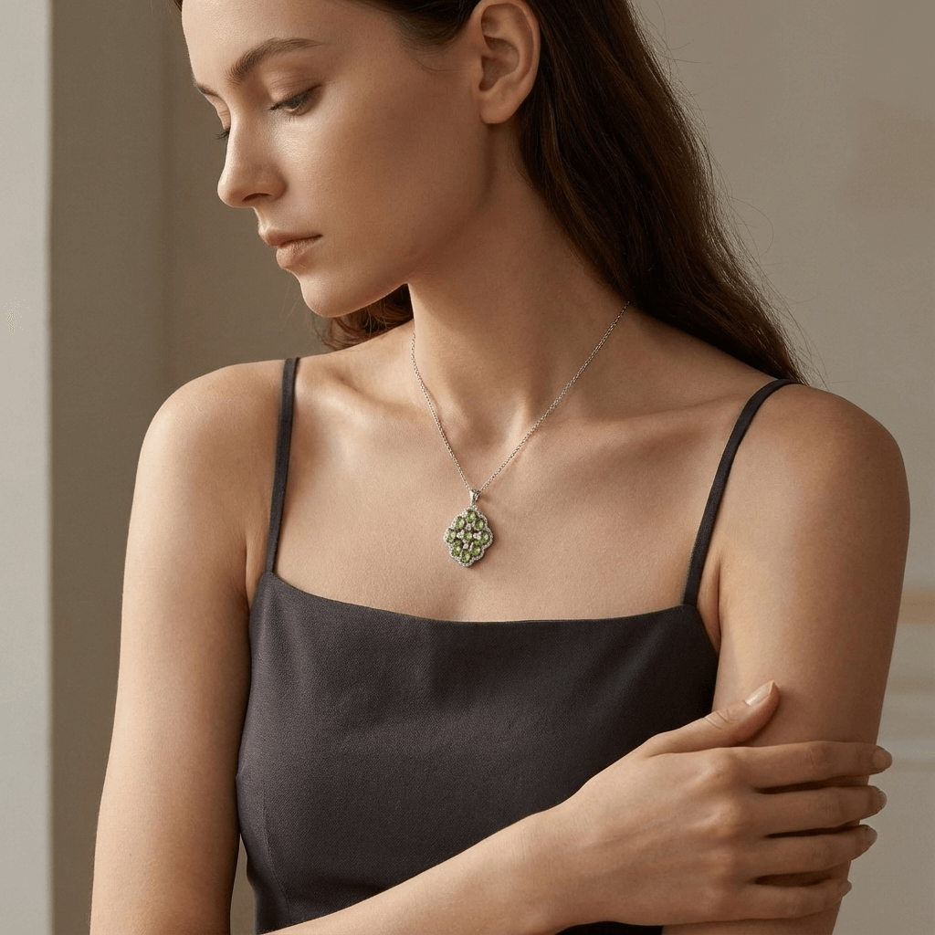 peridot cluster necklace in s925 sterling silver