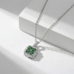 green diopside cluster pendant necklace in sterling silver