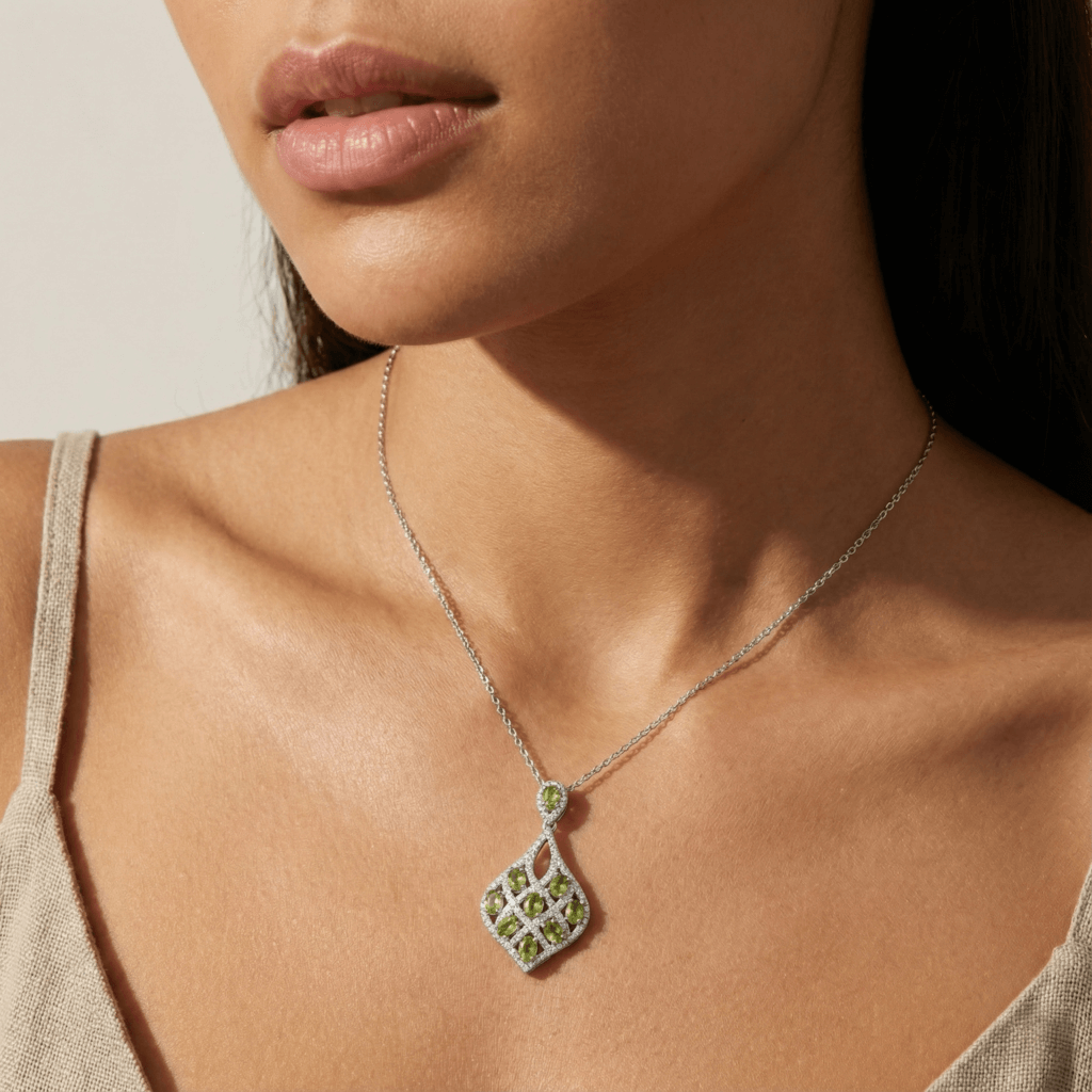 peridot geometric drop necklace in sterling silver
