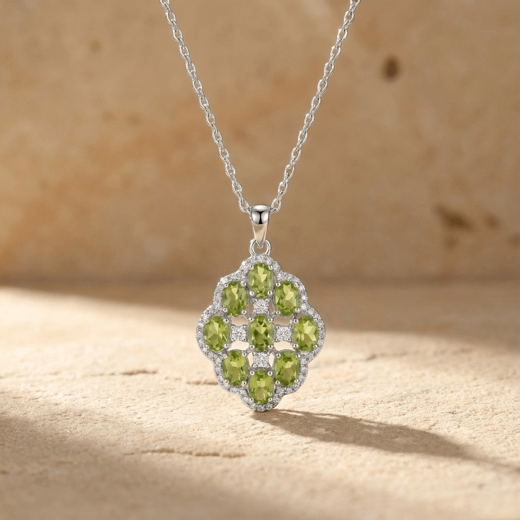 peridot cluster necklace in s925 sterling silver