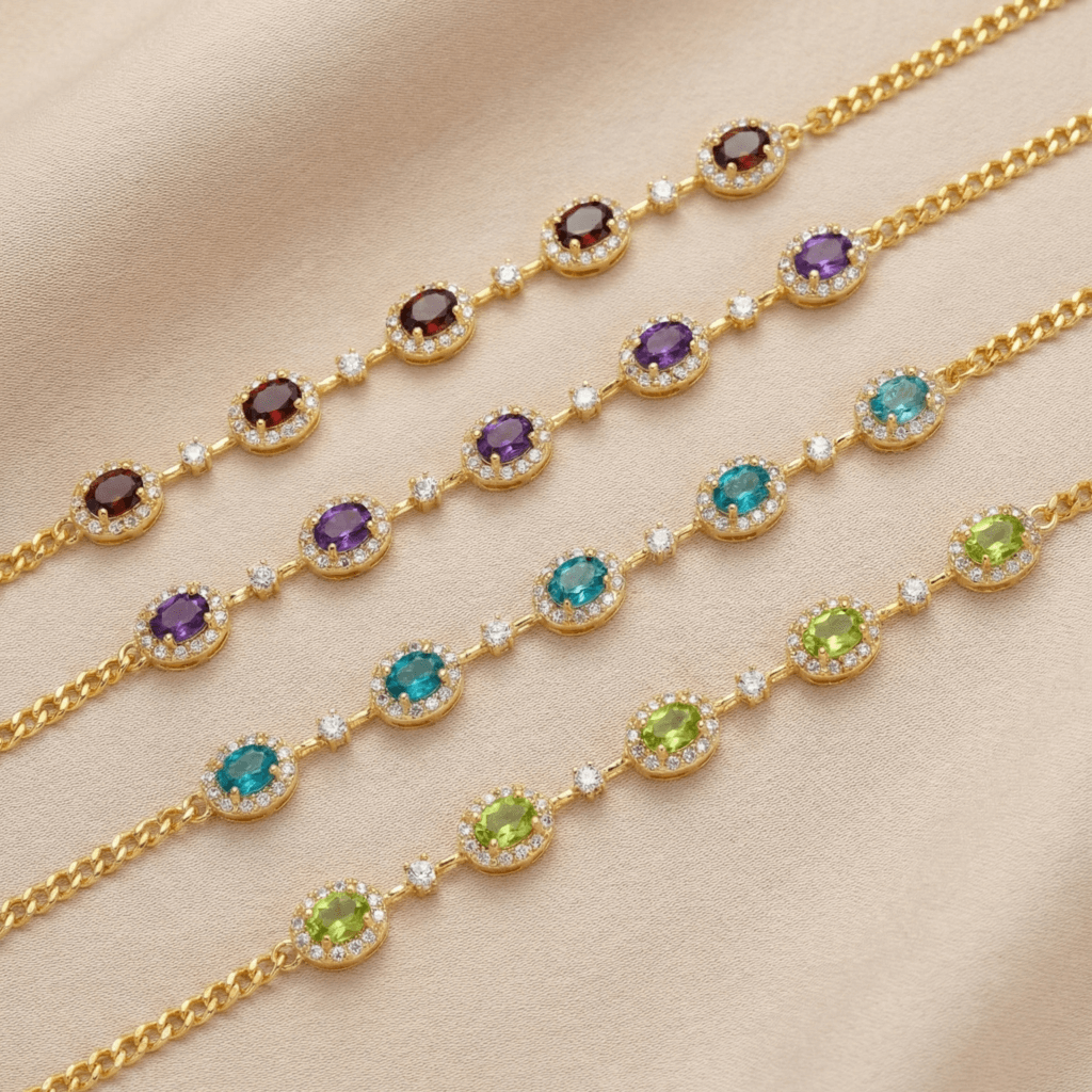 oval gemstone chain bracelet in sterling silver