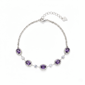 oval gemstone chain bracelet in sterling silver