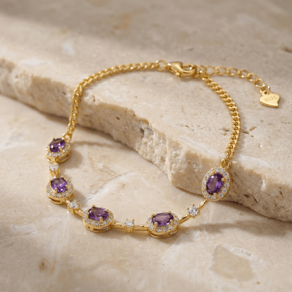 oval gemstone chain bracelet in sterling silver