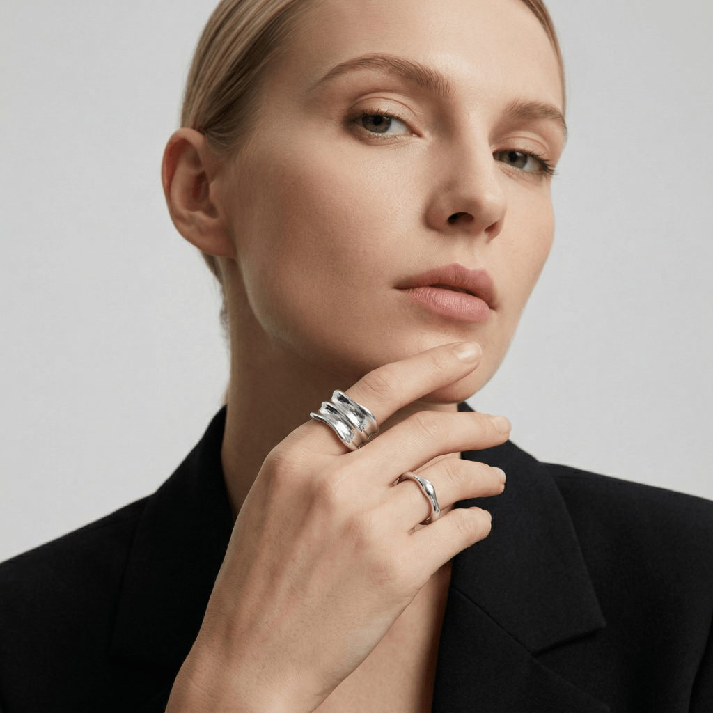 Irregular Silver Ring Set – S925 Adjustable Minimalist Rings irregular wrinkle ring set – s925 silver adjustable minimalist rings