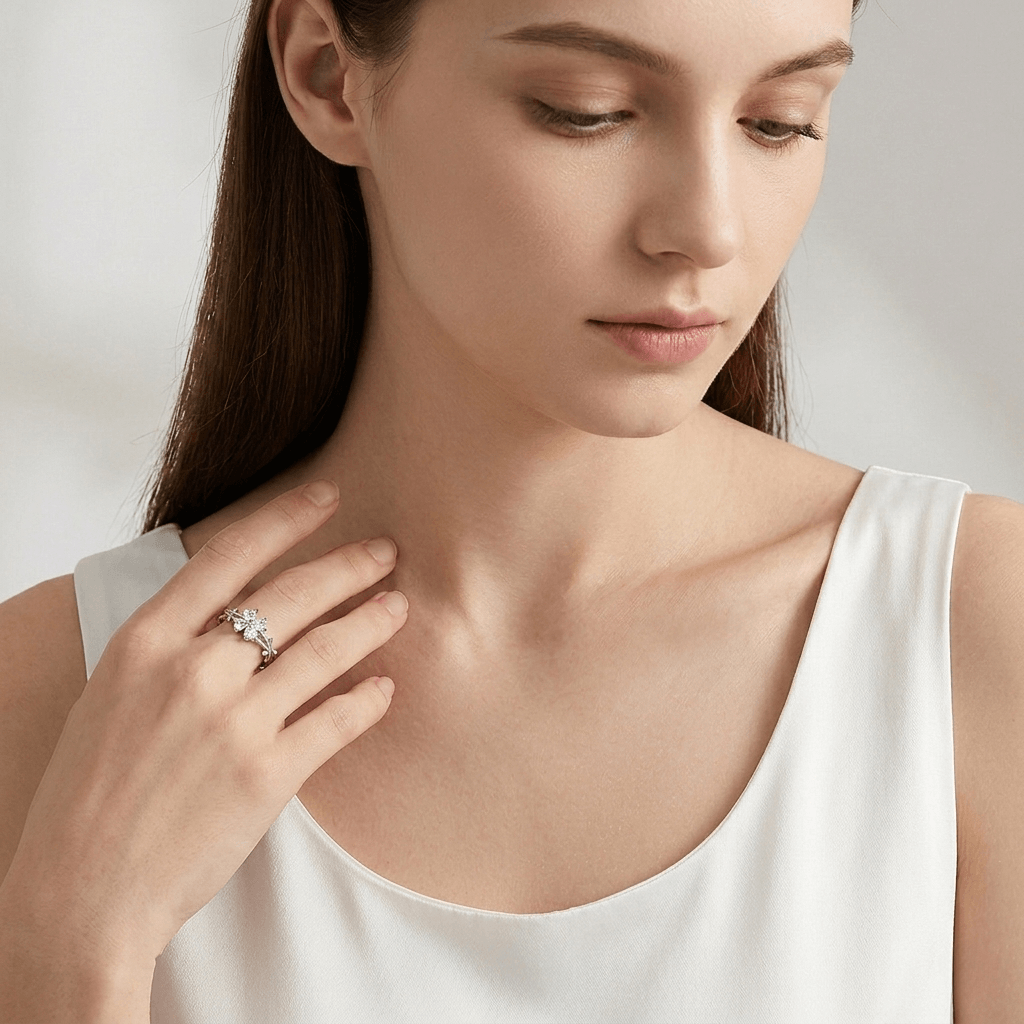 thorn clover cubic zirconia ring – s999 silver adjustable four leaf clover ring