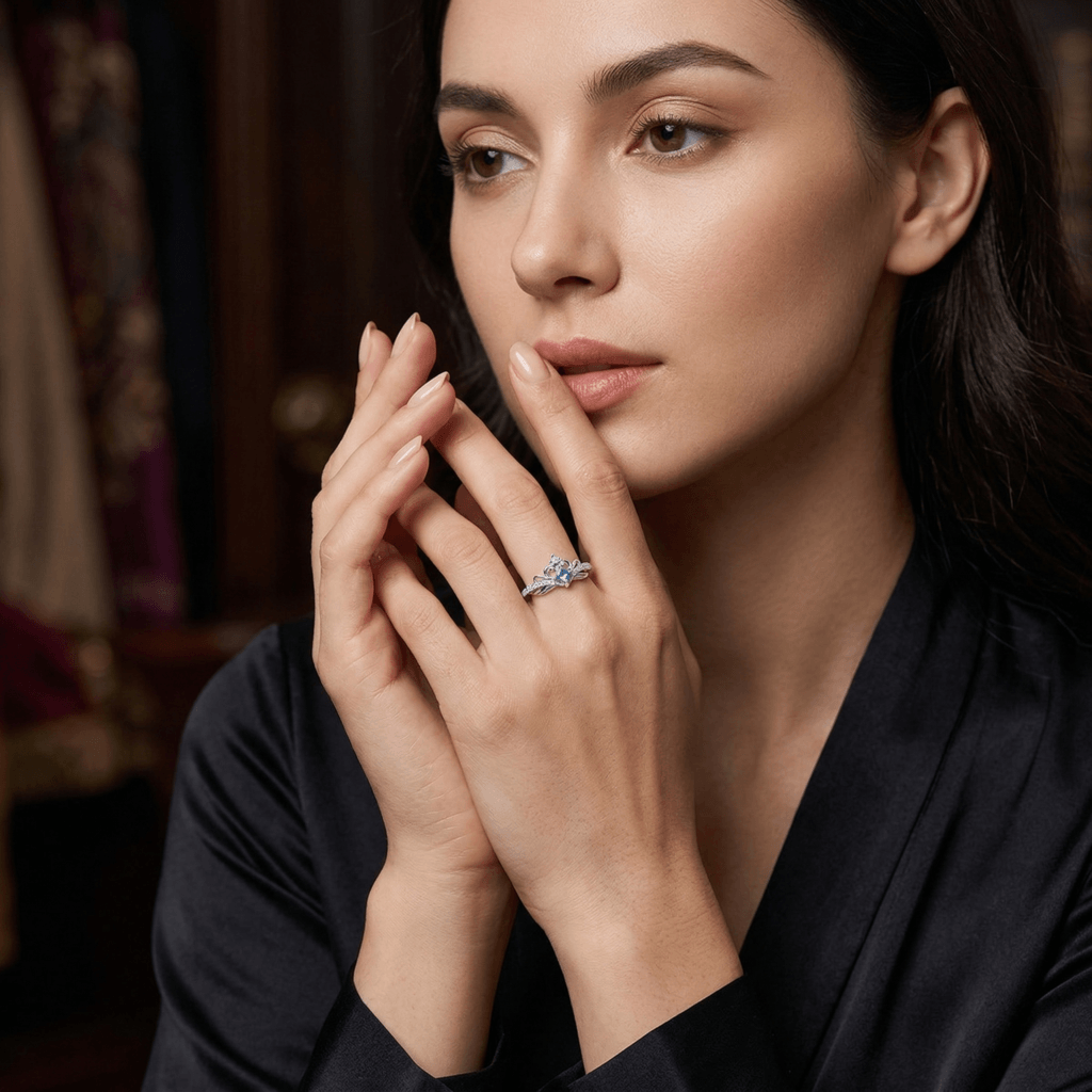 princess & knight cross gemstone ring – sterling silver adjustable ring