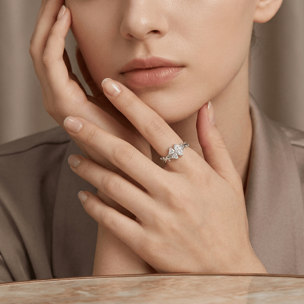 thorn clover cubic zirconia ring – s999 silver adjustable four leaf clover ring