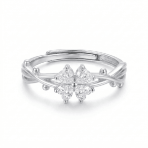 cubic zirconia four leaf clover ring s999 silver adjustable