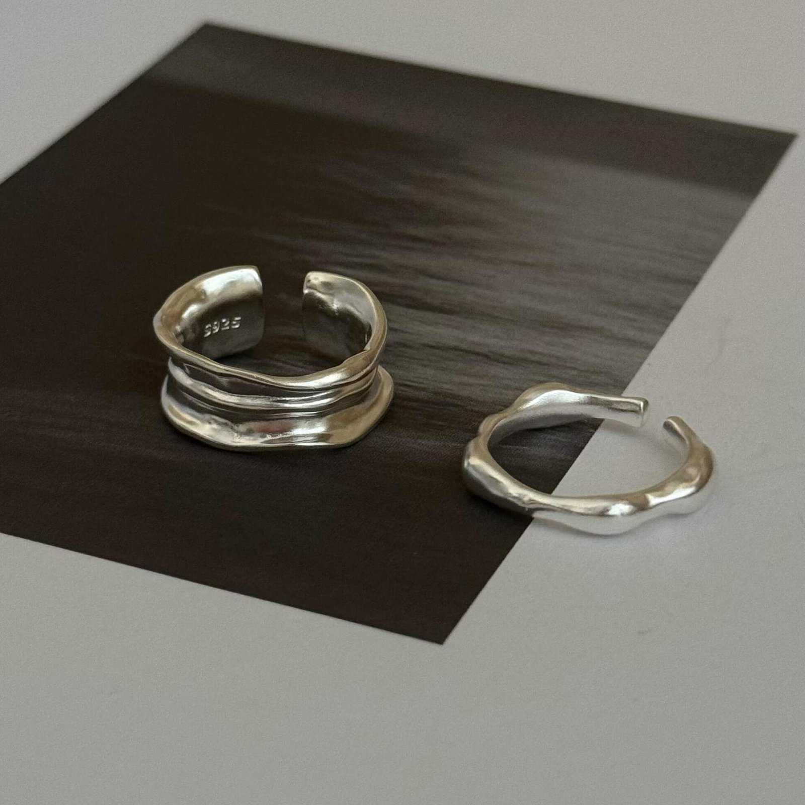 irregular wrinkle ring set – s925 silver adjustable minimalist rings wrinkle texture silver open ring minimalist design